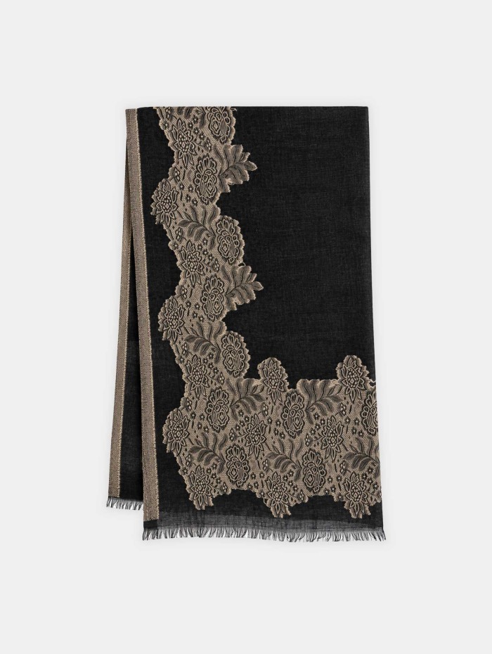 Écharpe noire à fleurs beige - Laurence - 26 Avenue