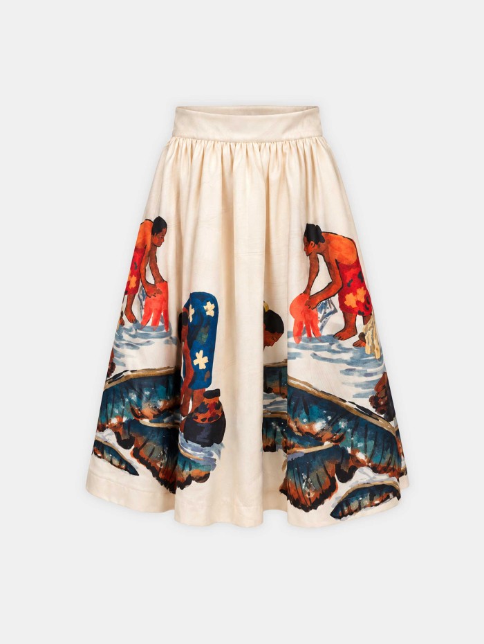 Jupe midi écrue à motifs colorés - Gonna - Stella Jean