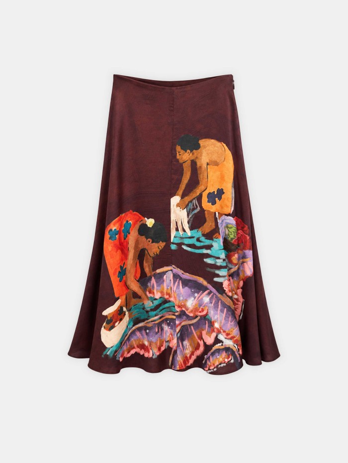 Jupe midi fluide à motifs bordeaux - Gonna - Stella Jean
