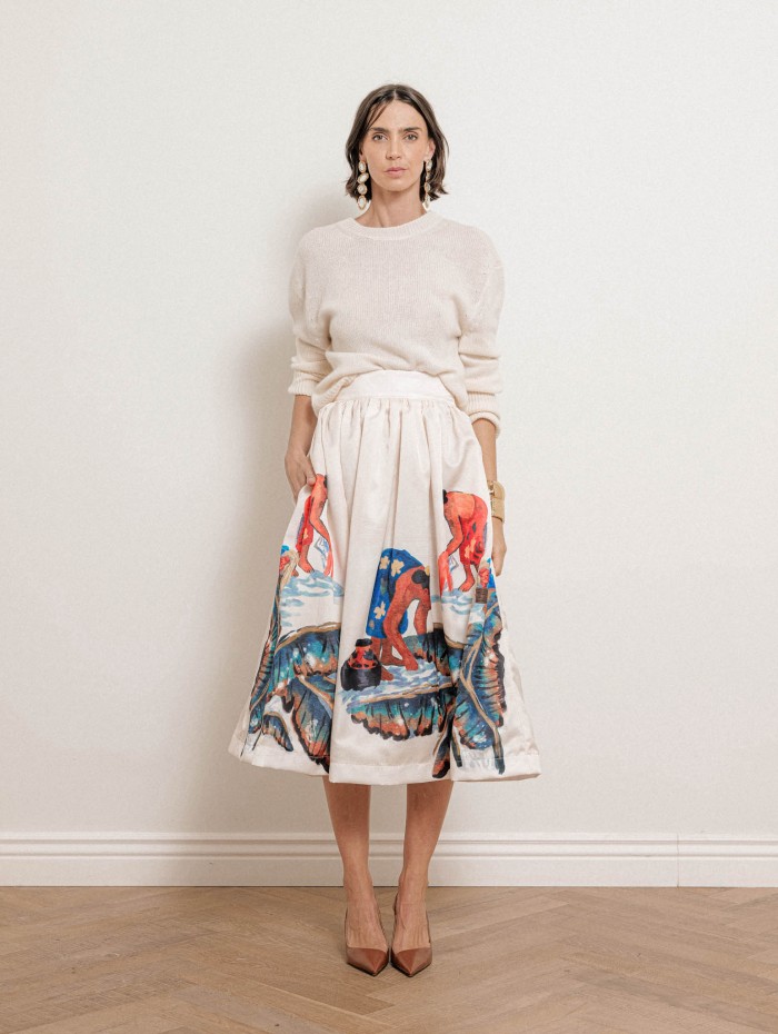 Jupe midi écrue à motifs colorés - Gonna - Stella Jean
