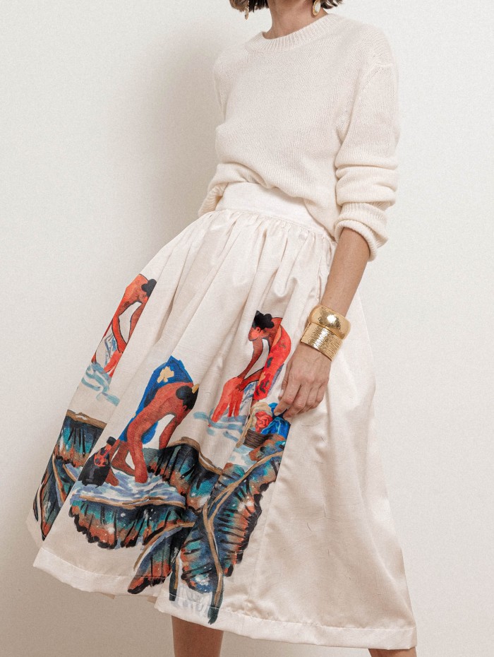 Jupe midi écrue à motifs colorés - Gonna - Stella Jean