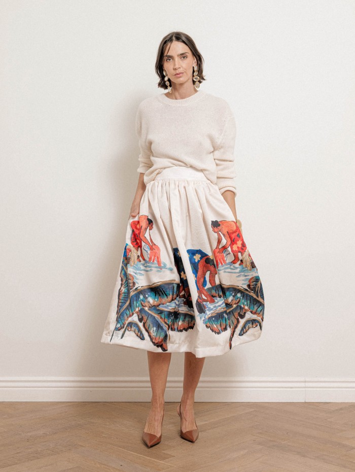 Jupe midi écrue à motifs colorés - Gonna - Stella Jean