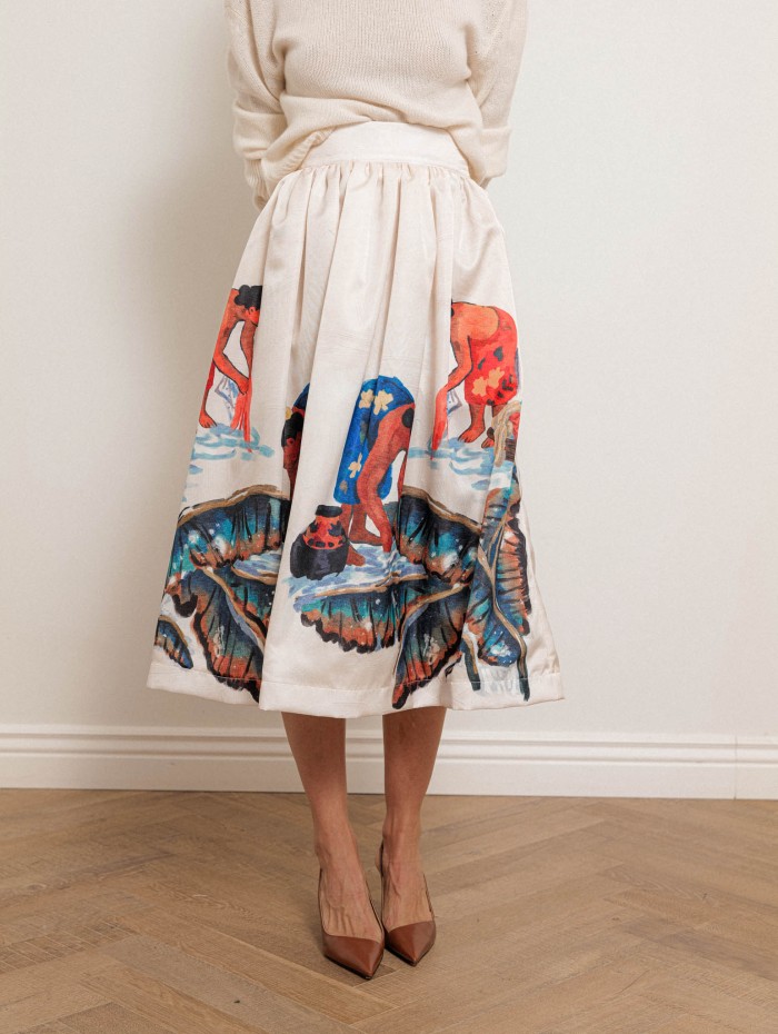 Jupe midi écrue à motifs colorés - Gonna - Stella Jean