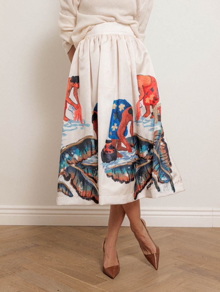 Jupe midi écrue à motifs colorés - Gonna - Stella Jean