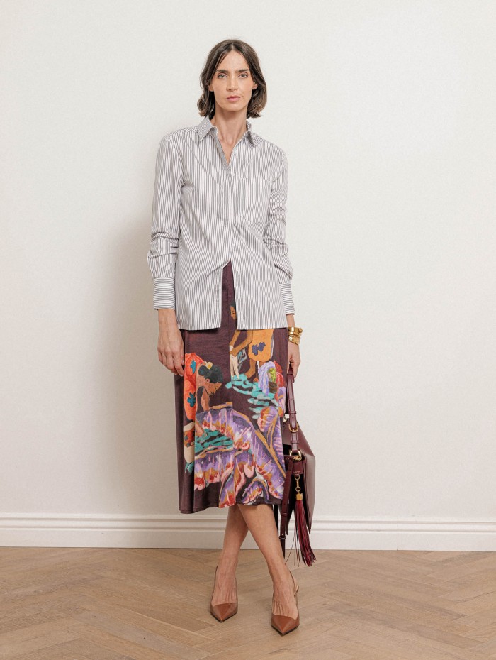 Jupe midi fluide à motifs bordeaux - Gonna - Stella Jean