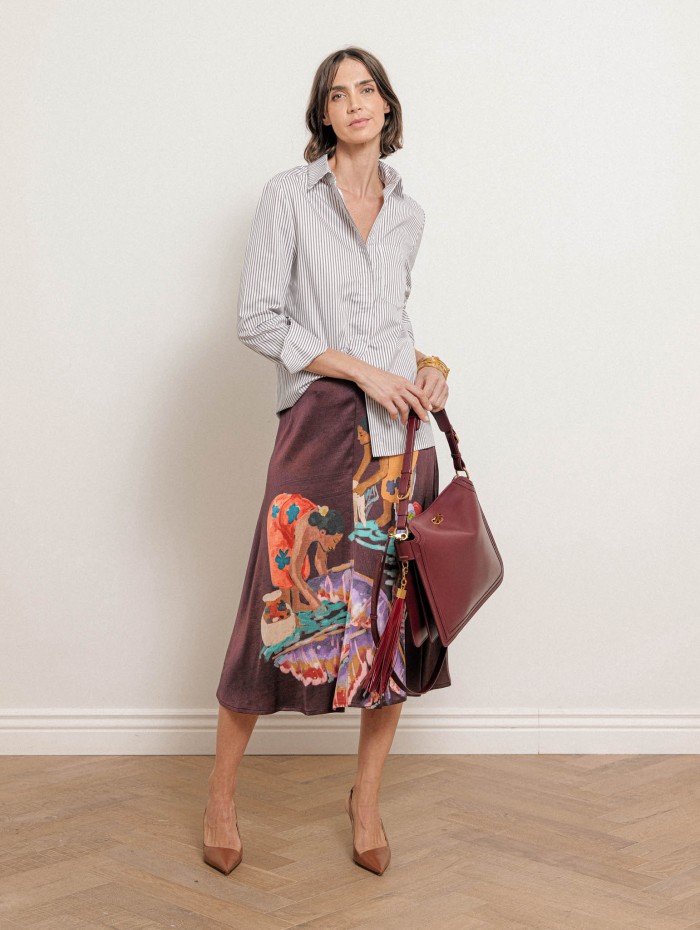 Jupe midi fluide à motifs bordeaux - Gonna - Stella Jean