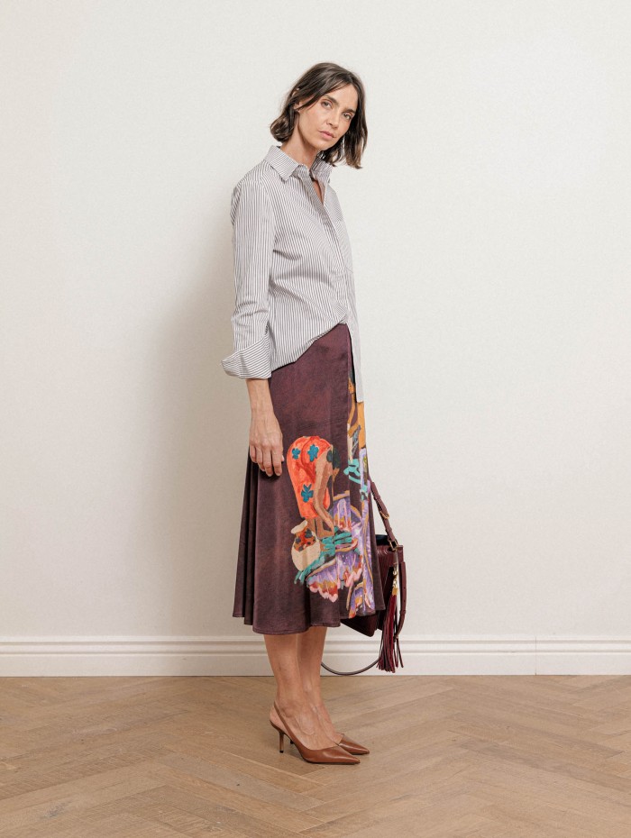 Jupe midi fluide à motifs bordeaux - Gonna - Stella Jean