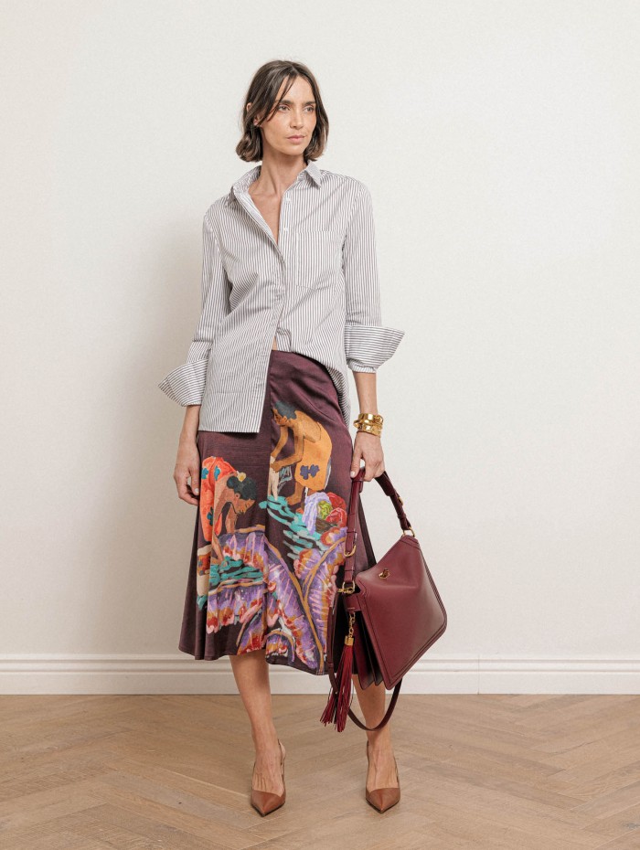 Jupe midi fluide à motifs bordeaux - Gonna - Stella Jean