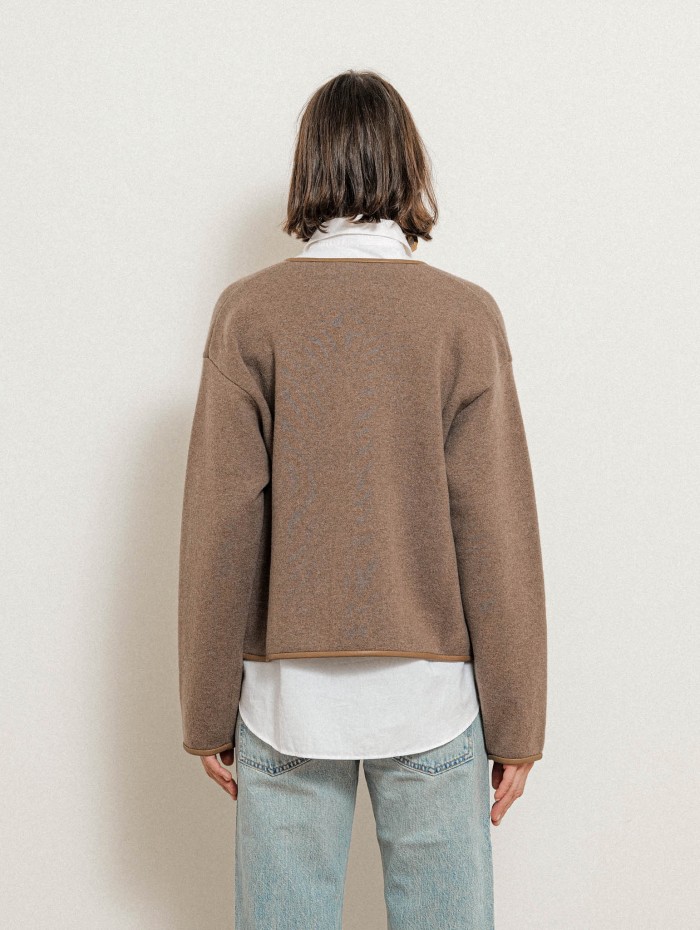 Veste gansée de cuir en cachemire et laine - Havane - Majestic Filatures