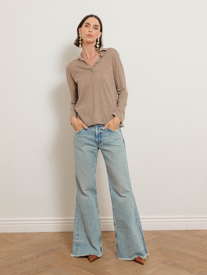 Polo manches longues en cachemire - Beige - Majestic Filatures