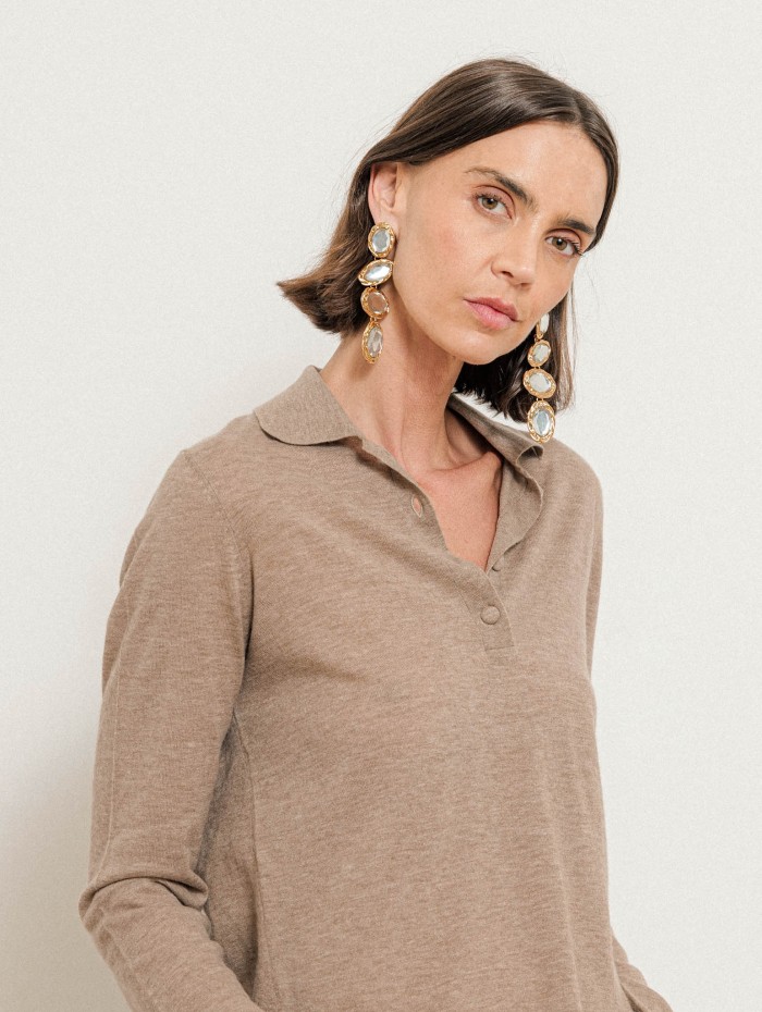 Polo manches longues en cachemire - Beige - Majestic Filatures