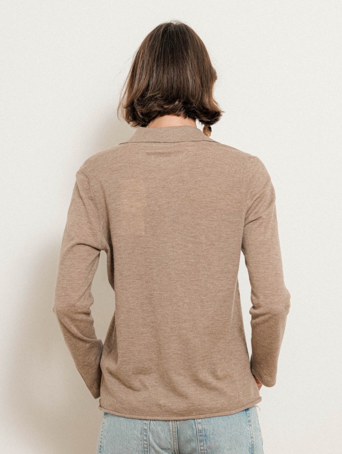 Polo manches longues en cachemire - Beige - Majestic Filatures