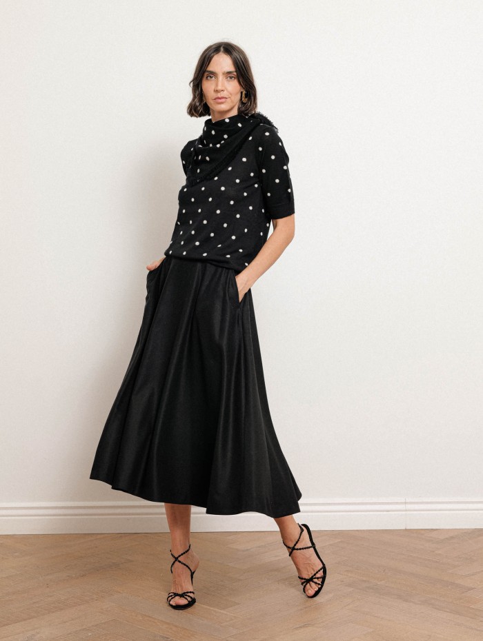 Pull à pois en laine et cachemire - Noir - Majestic filatures
