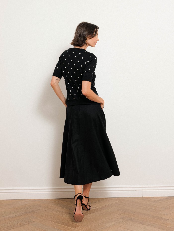Pull à pois en laine et cachemire - Noir - Majestic filatures