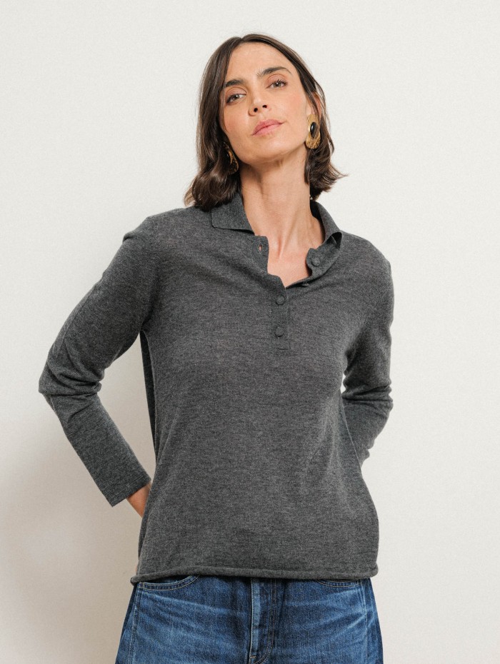 Polo manches longues en cachemire - Gris - Majestic Filatures