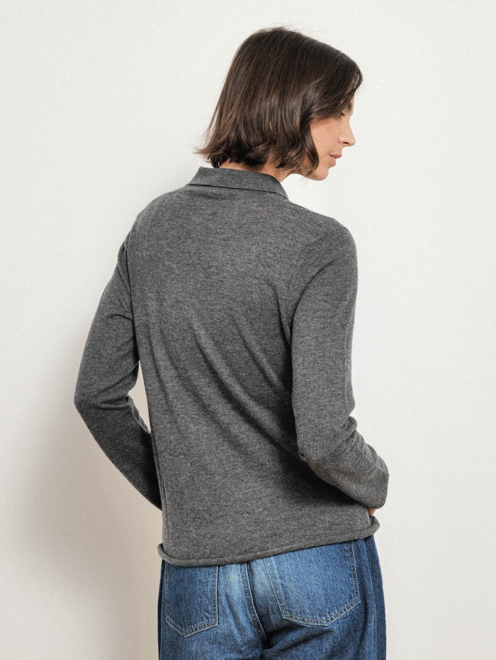 Polo manches longues en cachemire - Gris - Majestic Filatures