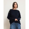 Pull col bateau en laine et cachemire - Bleu - Majestic Filatures