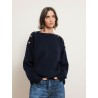 Pull col bateau en laine et cachemire - Bleu - Majestic Filatures