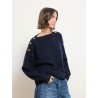 Pull col bateau en laine et cachemire - Bleu - Majestic Filatures