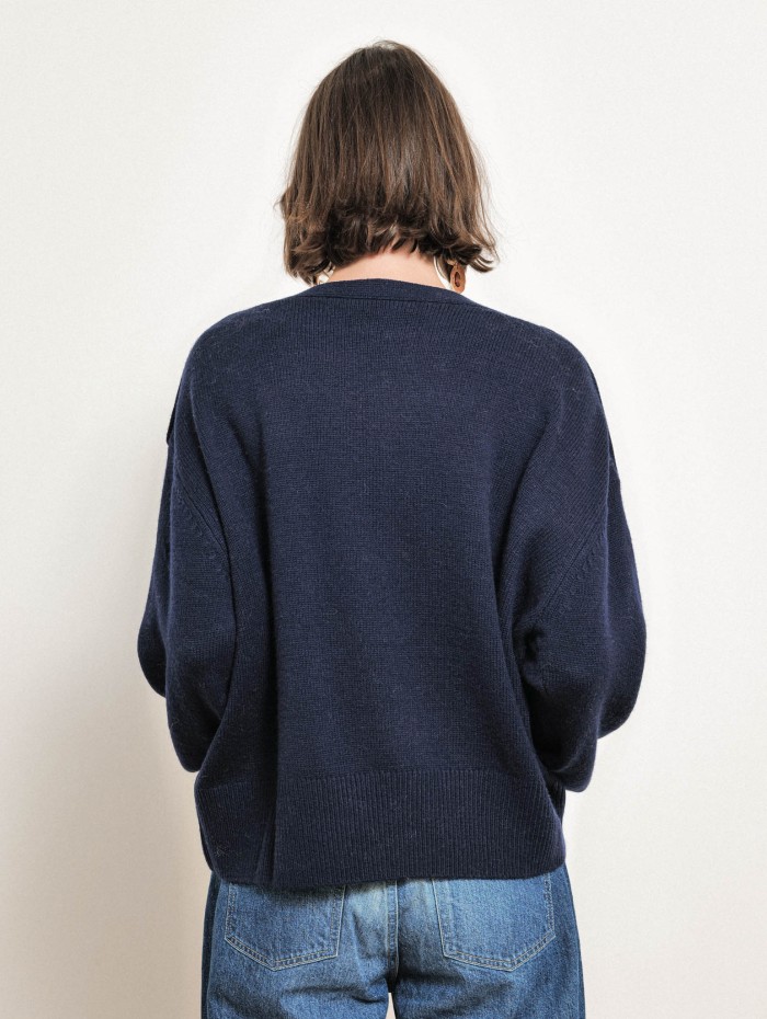 Pull col bateau en laine et cachemire - Bleu - Majestic Filatures