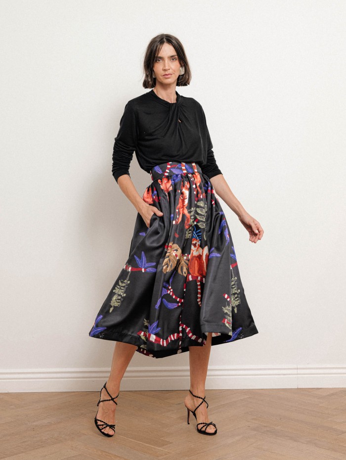 T-shirt col montant en viscose et cachemire - Noir - Majestic Filatures