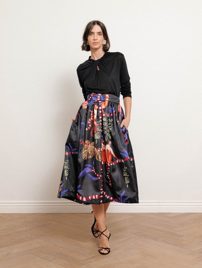 T-shirt col montant en viscose et cachemire - Noir - Majestic Filatures