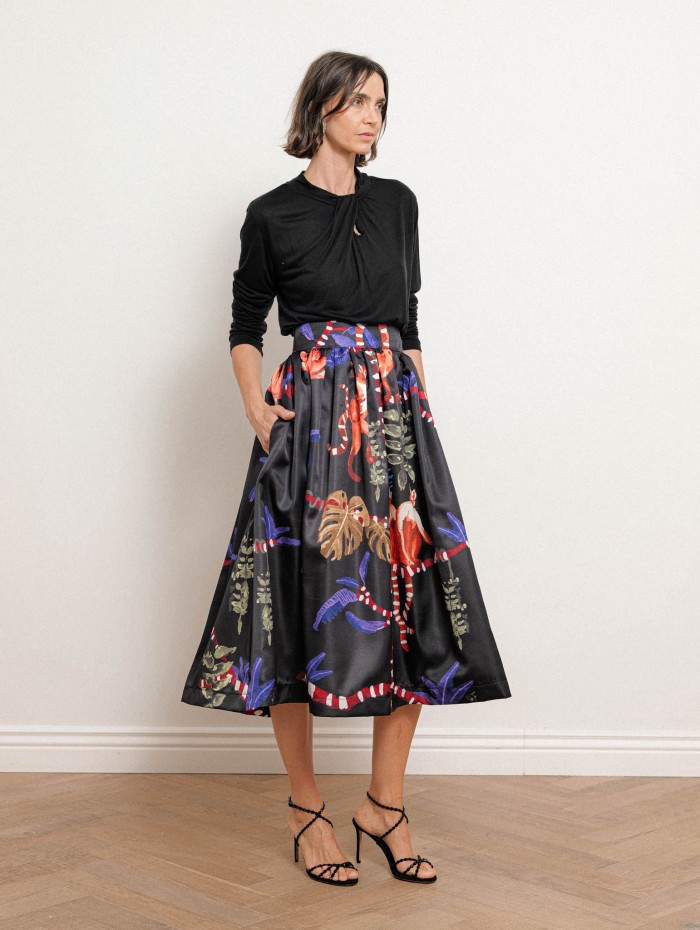 T-shirt col montant en viscose et cachemire - Noir - Majestic Filatures