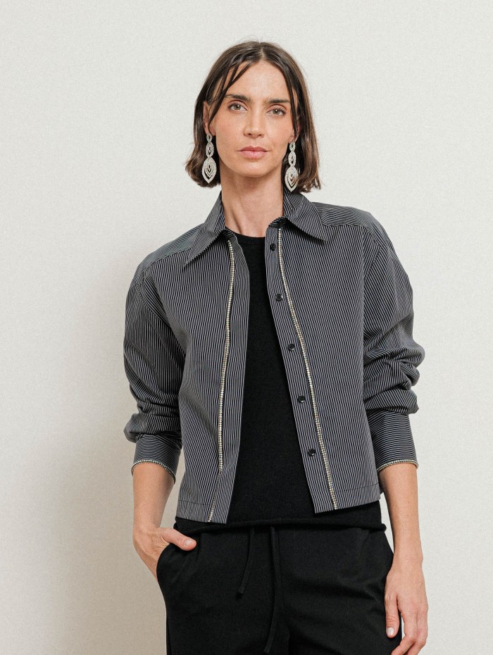 Chemise en coton à passepoil strassé - Magma - Max Mara