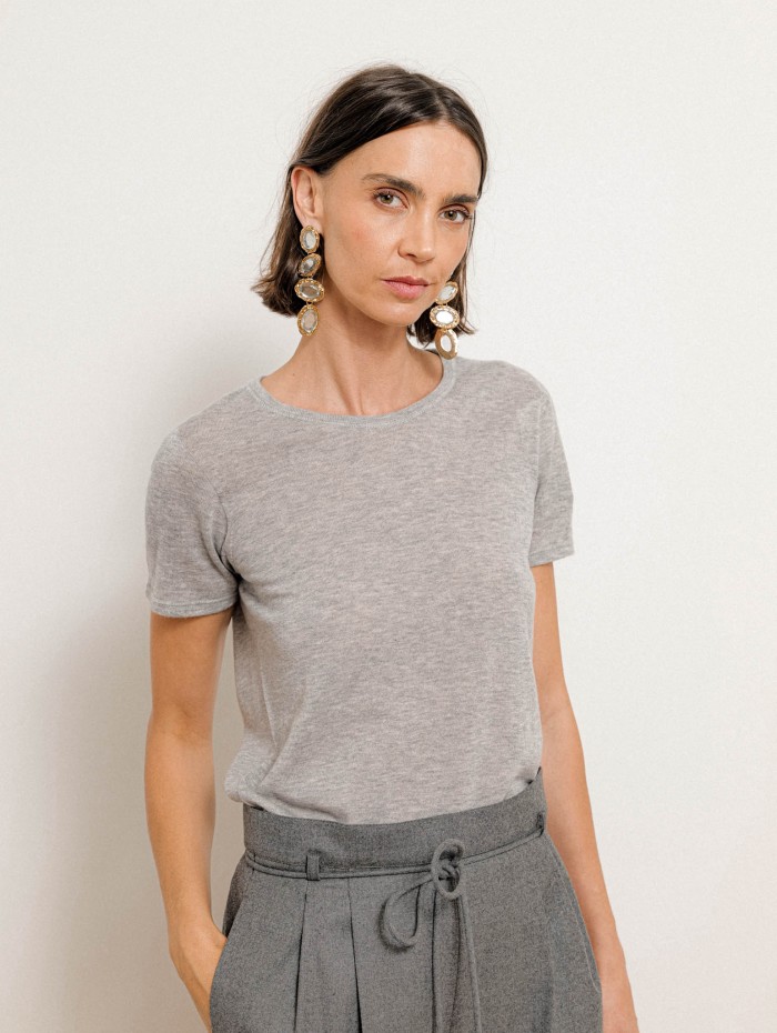 T-shirt à manches courtes en cachemire - Gris chiné - Majestic Filatures