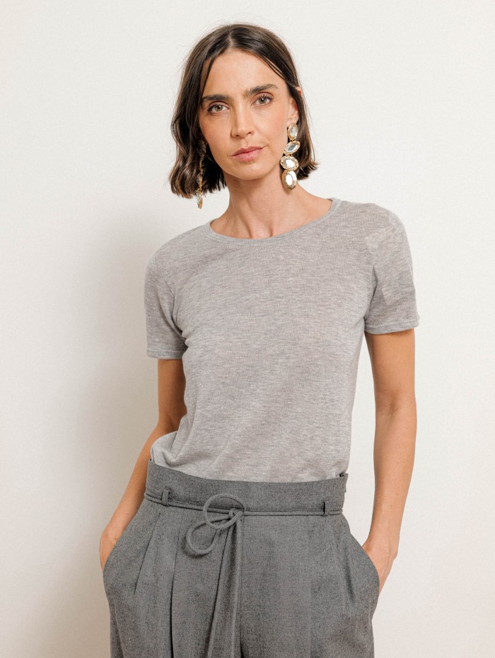 T-shirt à manches courtes en cachemire - Gris chiné - Majestic Filatures