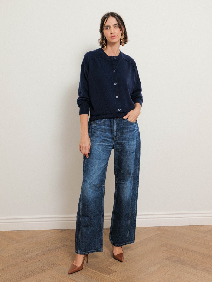 Cardigan court en cachemire - Bleu marine - Majestic Filatures