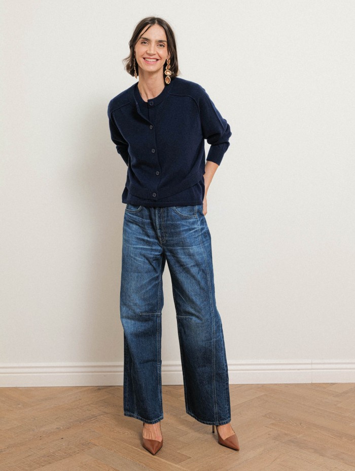 Cardigan court en cachemire - Bleu marine - Majestic Filatures