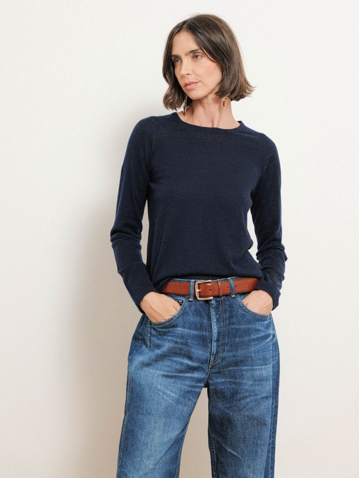 T-shirt manches longues en cachemire - Bleu marine - Majestic Filatures