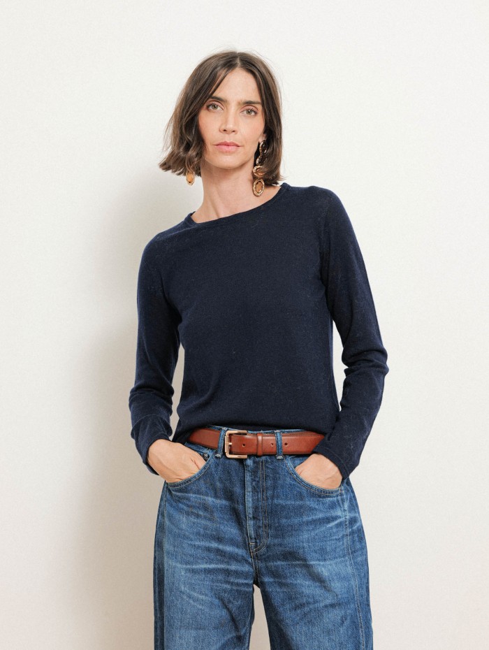 T-shirt manches longues en cachemire - Bleu marine - Majestic Filatures