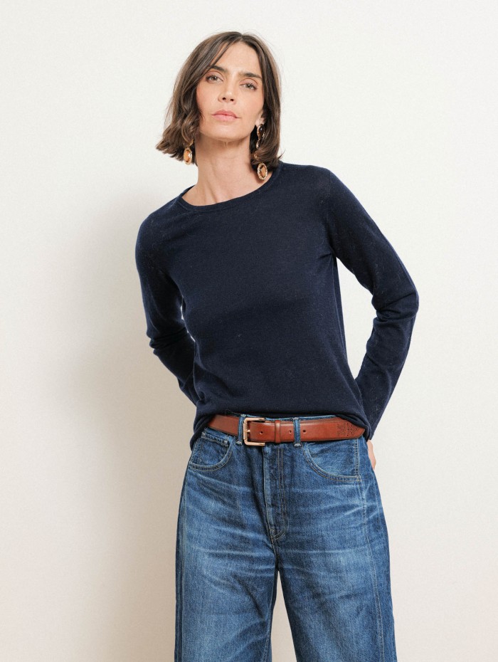 T-shirt manches longues en cachemire - Bleu marine - Majestic Filatures