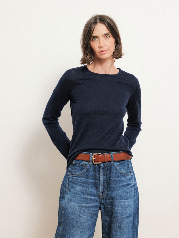 T-shirt manches longues en cachemire - Bleu marine - Majestic Filatures