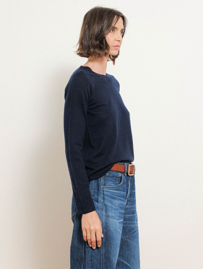 T-shirt manches longues en cachemire - Bleu marine - Majestic Filatures