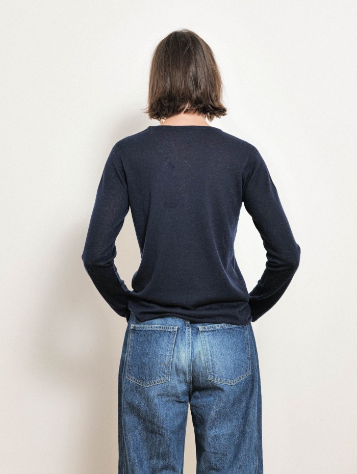 T-shirt manches longues en cachemire - Bleu marine - Majestic Filatures