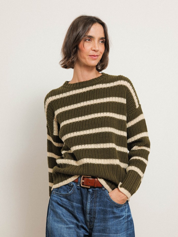 Pull rayé en laine Mérinos à coupe large - Maelia - Ines de la Fressange