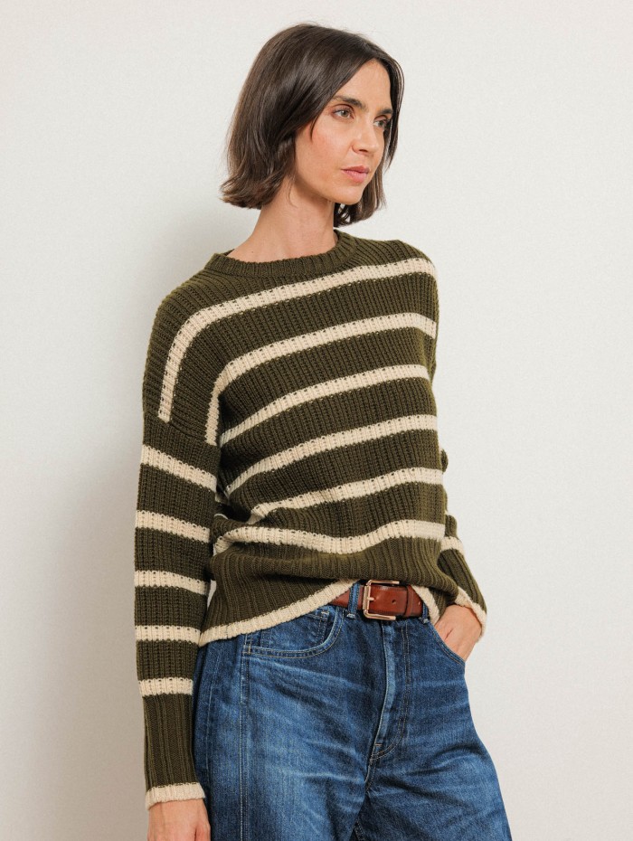Pull rayé en laine Mérinos à coupe large - Maelia - Ines de la Fressange