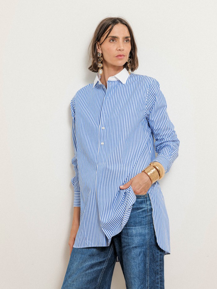 Chemise rayée bleue en coton à coupe large - Blair - Ines de la Fressange