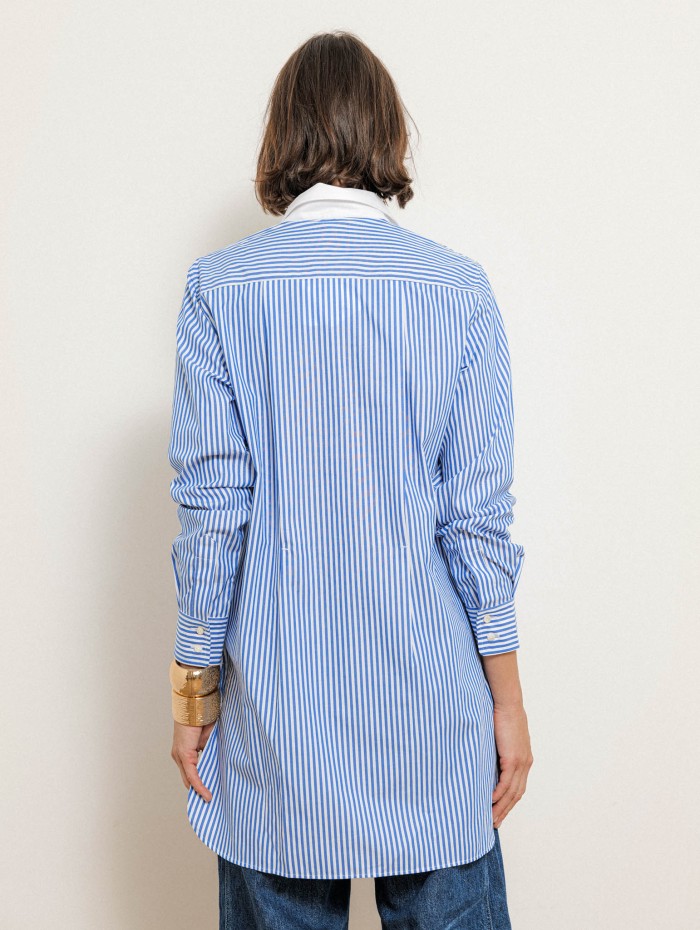 Chemise rayée bleue en coton à coupe large - Blair - Ines de la Fressange