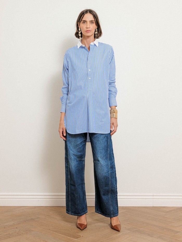 Chemise rayée bleue en coton à coupe large - Blair - Ines de la Fressange