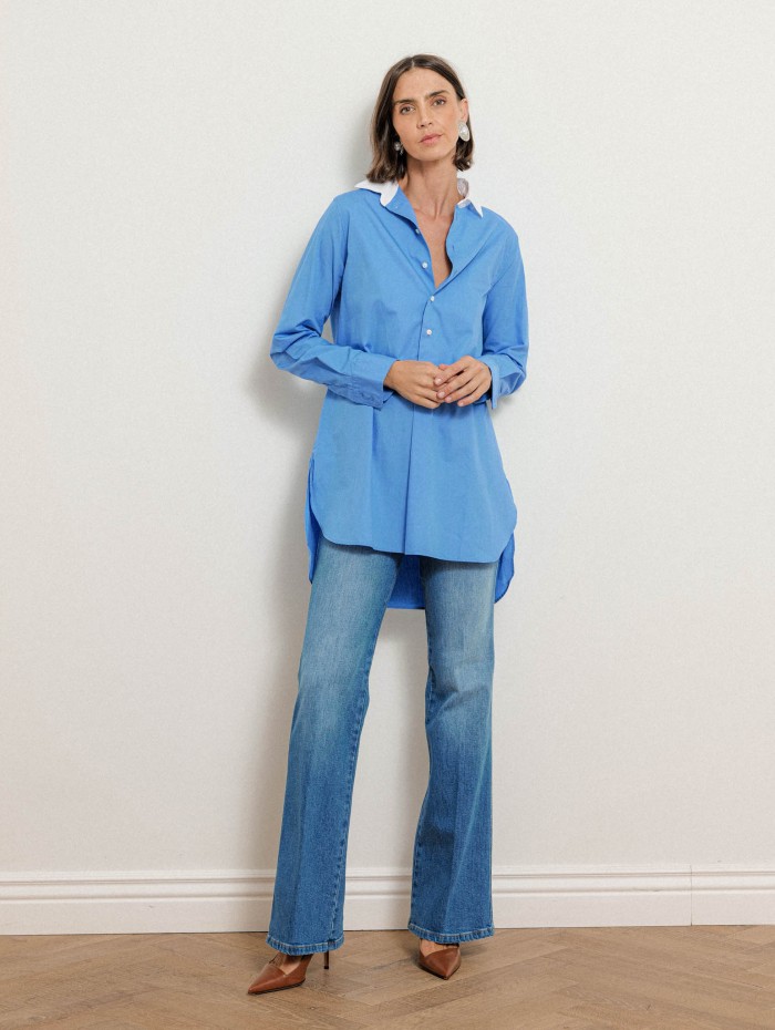 Chemise longue bleue en coton à coupe large - Blair - Ines de la Fressange