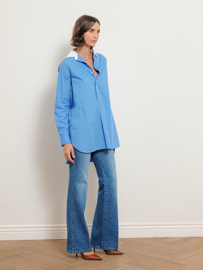Chemise longue bleue en coton à coupe large - Blair - Ines de la Fressange