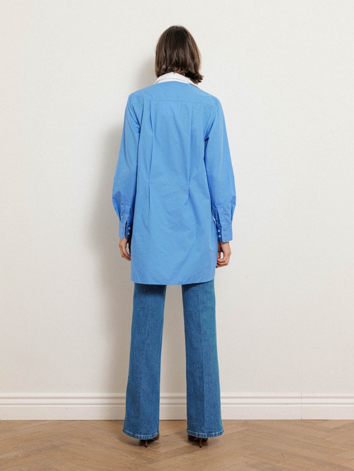 Chemise longue bleue en coton à coupe large - Blair - Ines de la Fressange