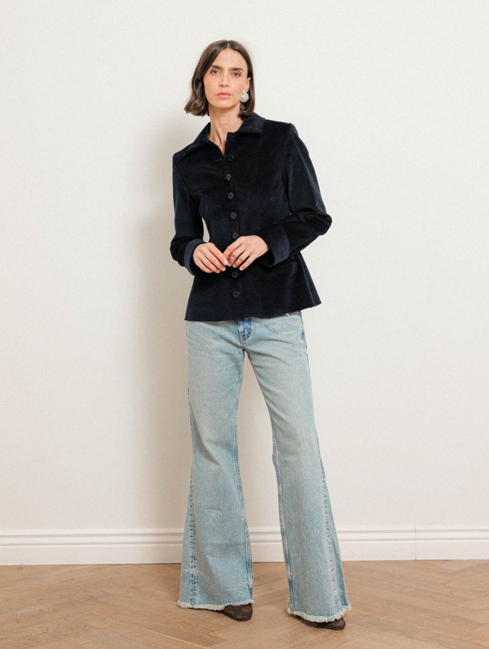 Veste en velours bleu marine à coupe cintrée - Georges - Ines de la Fressange