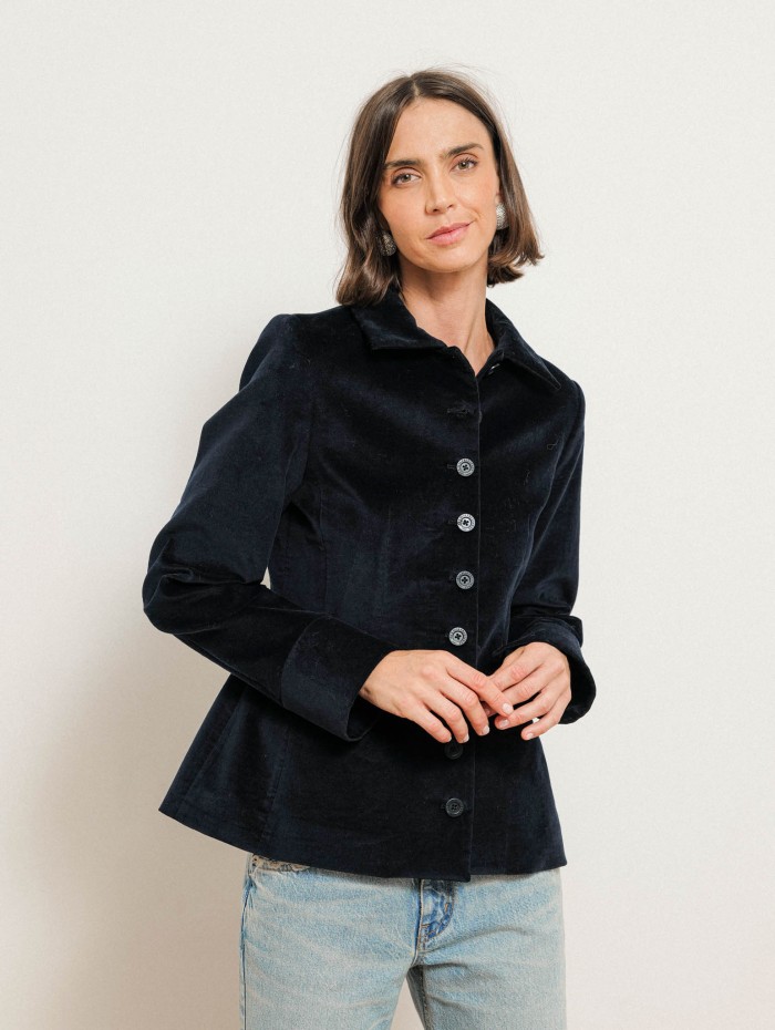 Veste en velours bleu marine à coupe cintrée - Georges - Ines de la Fressange