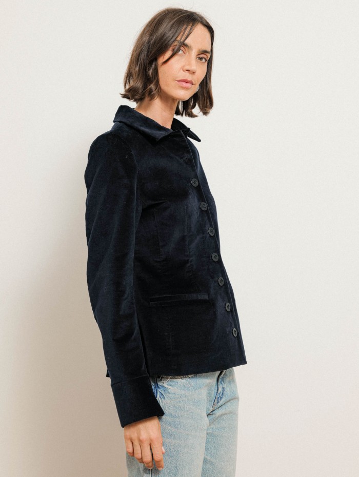 Veste en velours bleu marine à coupe cintrée - Georges - Ines de la Fressange