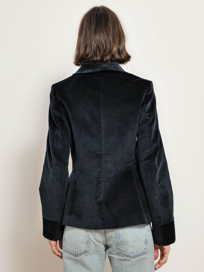 Veste en velours bleu marine à coupe cintrée - Georges - Ines de la Fressange